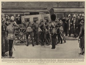 Før processen gennem London, hvor kisten blev sat på kanonvognen på Victoria Station